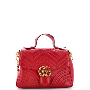 Gucci Small GG Marmont Top Handle Flap Bag Matelasse Leather